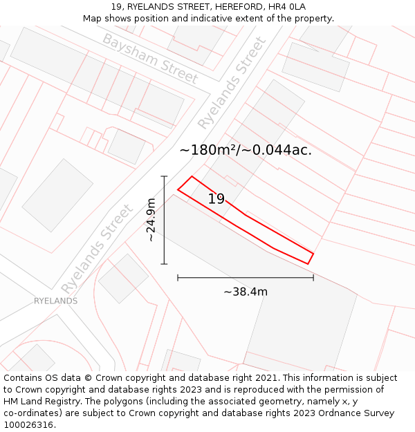 19, RYELANDS STREET, HEREFORD, HR4 0LA: Plot and title map
