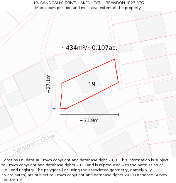 19, SANDGALLS DRIVE, LAKENHEATH, BRANDON, IP27 9EG: Plot and title map