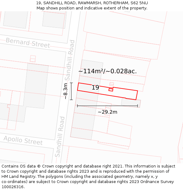 19, SANDHILL ROAD, RAWMARSH, ROTHERHAM, S62 5NU: Plot and title map