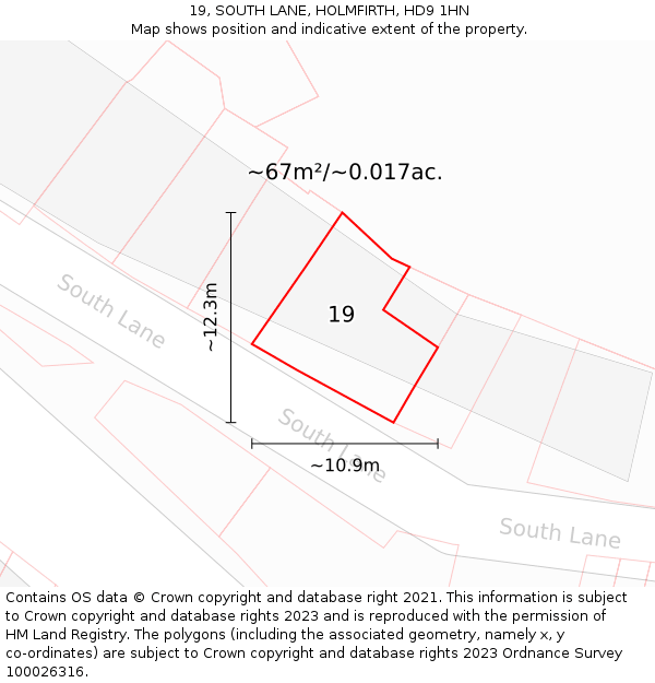 19, SOUTH LANE, HOLMFIRTH, HD9 1HN: Plot and title map
