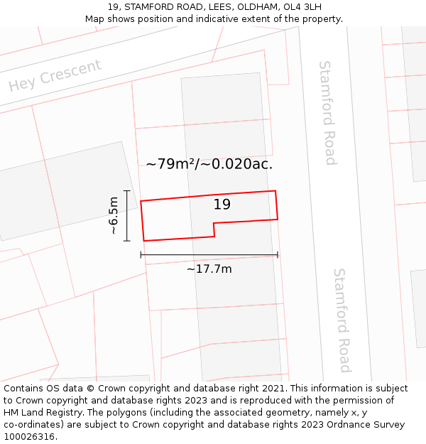 19, STAMFORD ROAD, LEES, OLDHAM, OL4 3LH: Plot and title map