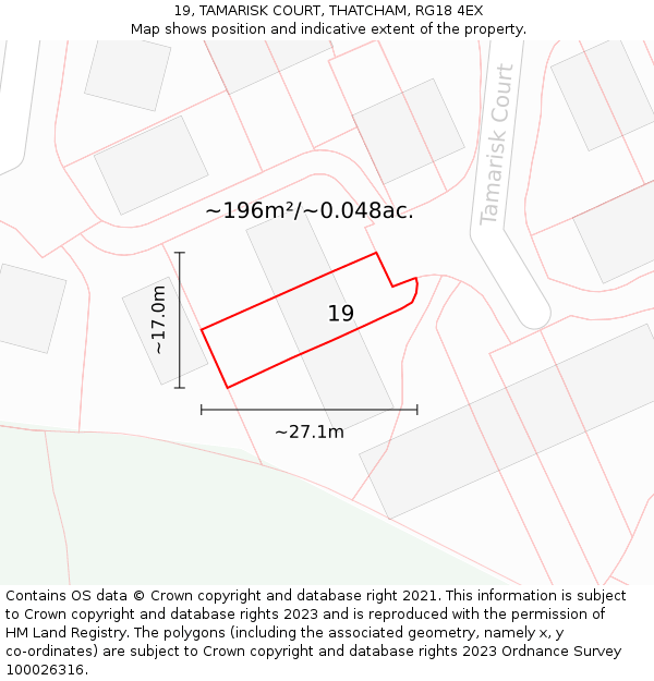 19, TAMARISK COURT, THATCHAM, RG18 4EX: Plot and title map