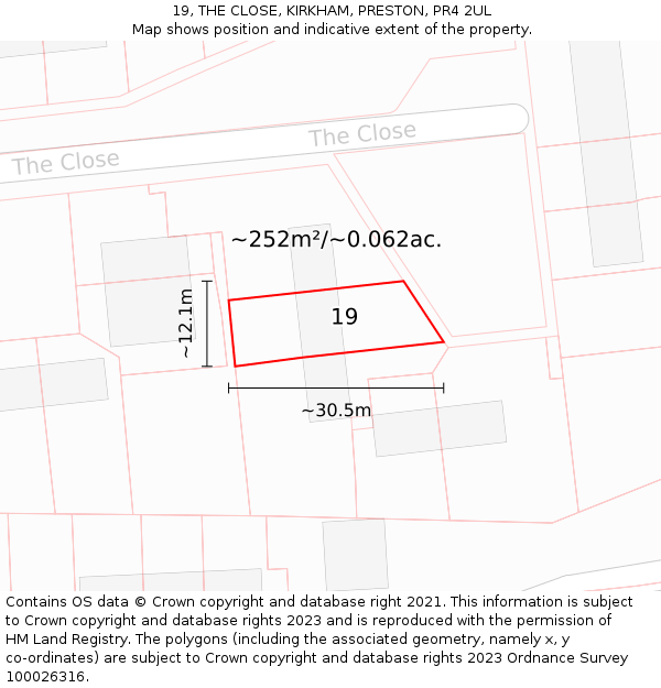 19, THE CLOSE, KIRKHAM, PRESTON, PR4 2UL: Plot and title map