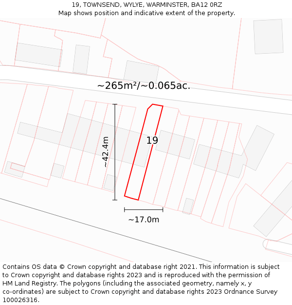 19, TOWNSEND, WYLYE, WARMINSTER, BA12 0RZ: Plot and title map