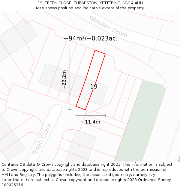 19, TREEN CLOSE, THRAPSTON, KETTERING, NN14 4UU: Plot and title map