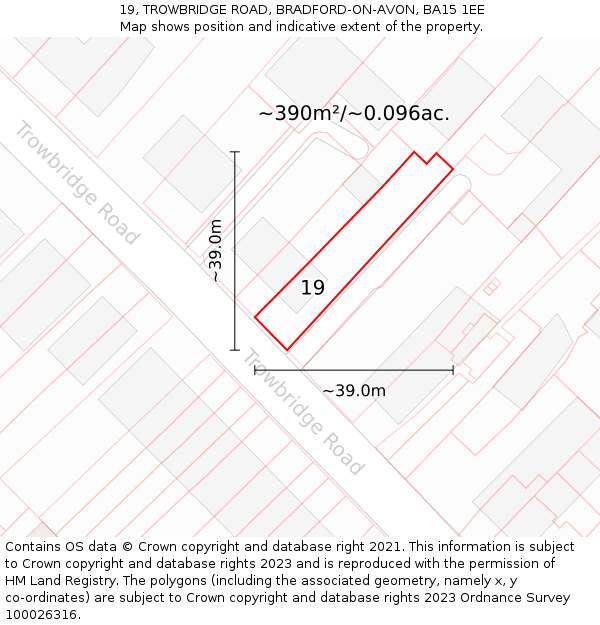 19, TROWBRIDGE ROAD, BRADFORD-ON-AVON, BA15 1EE: Plot and title map