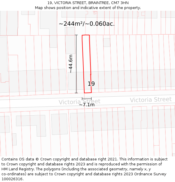 19, VICTORIA STREET, BRAINTREE, CM7 3HN: Plot and title map