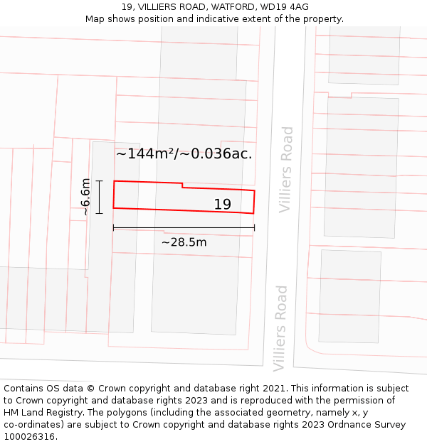 19, VILLIERS ROAD, WATFORD, WD19 4AG: Plot and title map