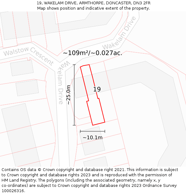 19, WAKELAM DRIVE, ARMTHORPE, DONCASTER, DN3 2FR: Plot and title map