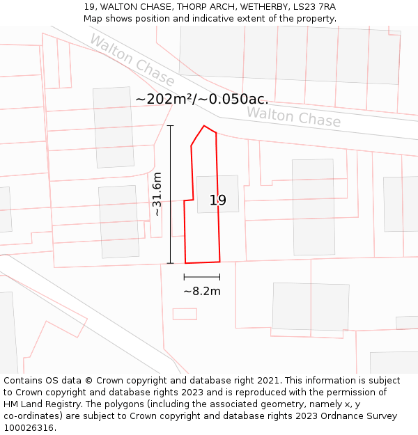 19, WALTON CHASE, THORP ARCH, WETHERBY, LS23 7RA: Plot and title map