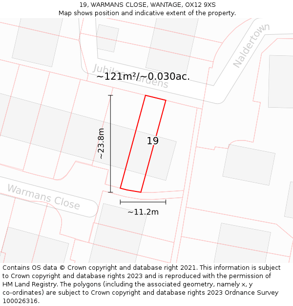 19, WARMANS CLOSE, WANTAGE, OX12 9XS: Plot and title map