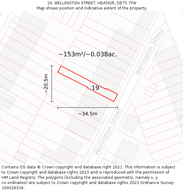 19, WELLINGTON STREET, HEANOR, DE75 7FW: Plot and title map