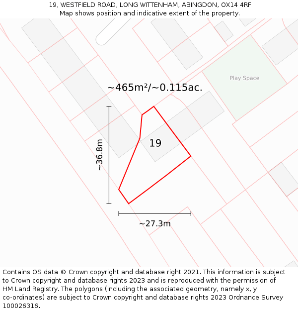 19, WESTFIELD ROAD, LONG WITTENHAM, ABINGDON, OX14 4RF: Plot and title map