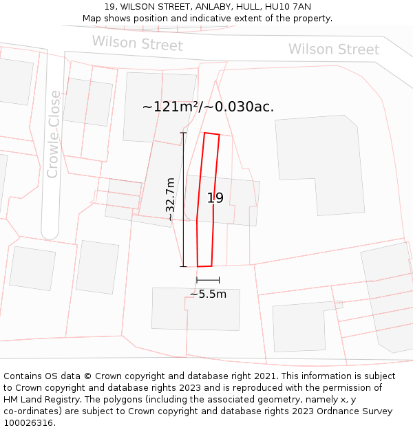 19, WILSON STREET, ANLABY, HULL, HU10 7AN: Plot and title map