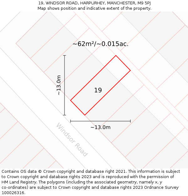 19, WINDSOR ROAD, HARPURHEY, MANCHESTER, M9 5PJ: Plot and title map
