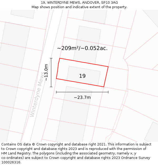 19, WINTERDYNE MEWS, ANDOVER, SP10 3AG: Plot and title map