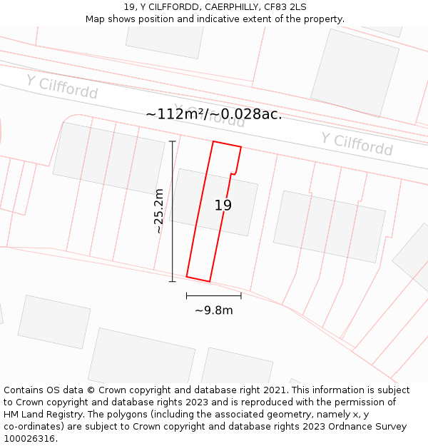 19, Y CILFFORDD, CAERPHILLY, CF83 2LS: Plot and title map