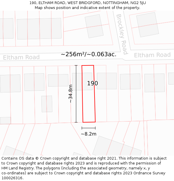 190, ELTHAM ROAD, WEST BRIDGFORD, NOTTINGHAM, NG2 5JU: Plot and title map