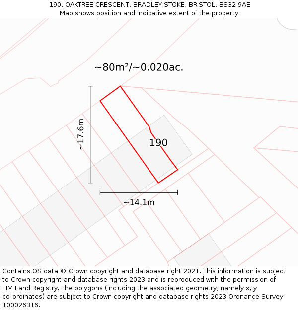 190, OAKTREE CRESCENT, BRADLEY STOKE, BRISTOL, BS32 9AE: Plot and title map