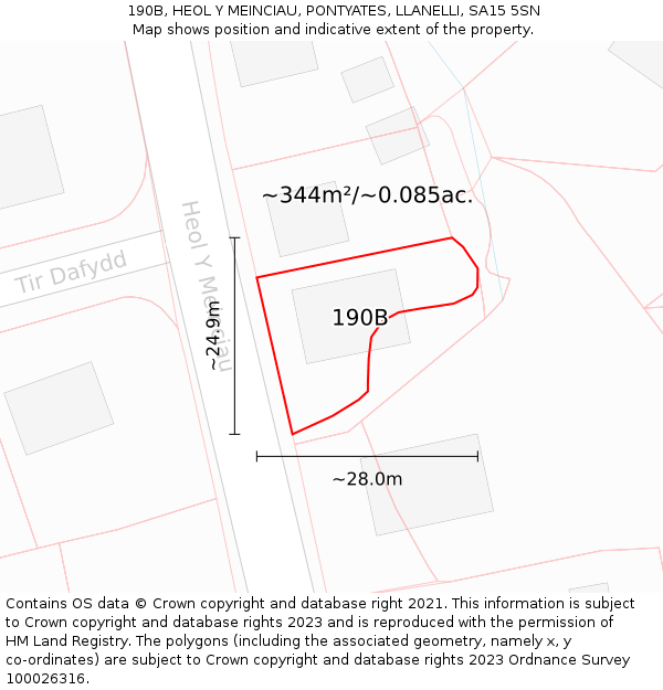 190B, HEOL Y MEINCIAU, PONTYATES, LLANELLI, SA15 5SN: Plot and title map