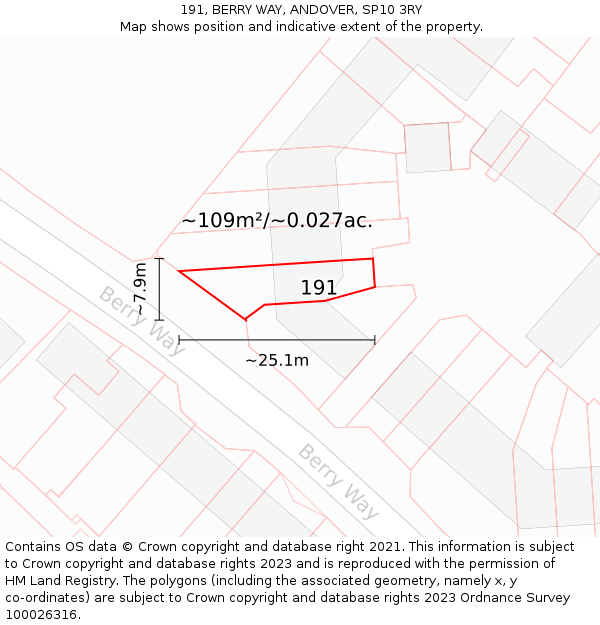 191, BERRY WAY, ANDOVER, SP10 3RY: Plot and title map
