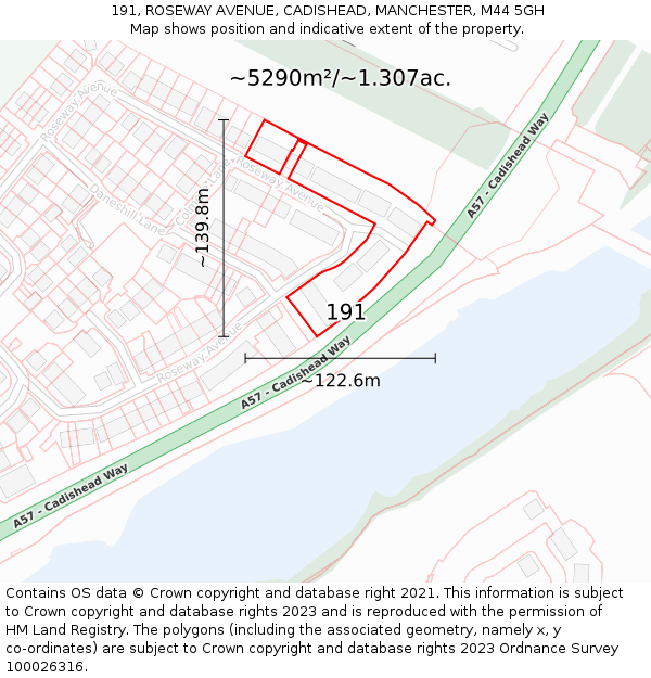 191, ROSEWAY AVENUE, CADISHEAD, MANCHESTER, M44 5GH: Plot and title map