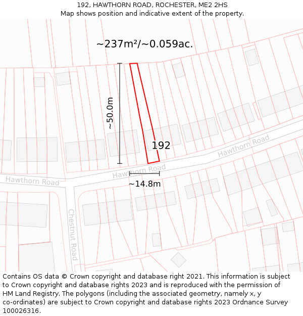 192, HAWTHORN ROAD, ROCHESTER, ME2 2HS: Plot and title map