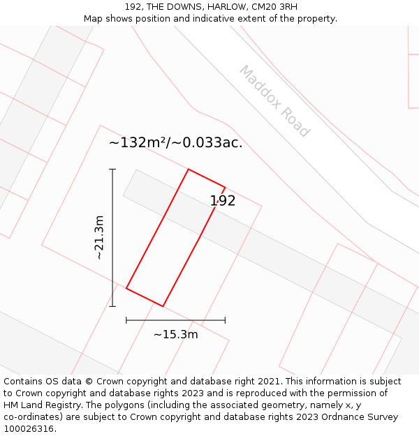 192, THE DOWNS, HARLOW, CM20 3RH: Plot and title map