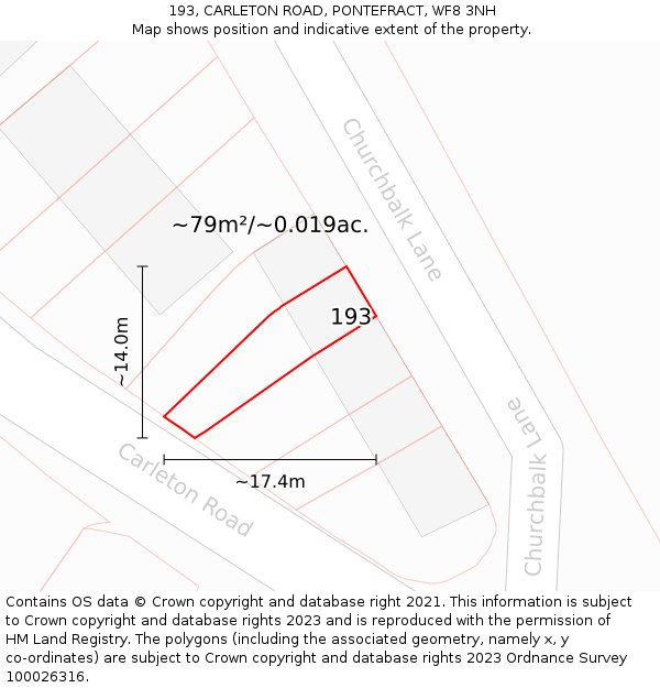 193, CARLETON ROAD, PONTEFRACT, WF8 3NH: Plot and title map