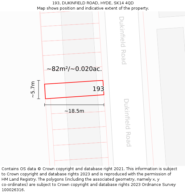 193, DUKINFIELD ROAD, HYDE, SK14 4QD: Plot and title map