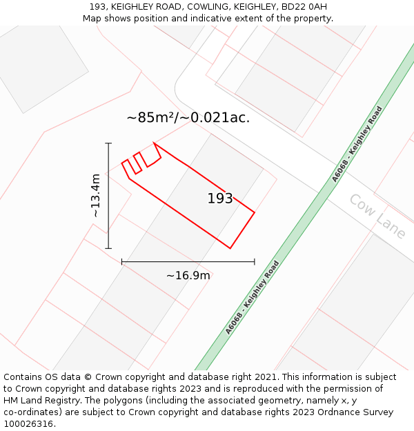 193, KEIGHLEY ROAD, COWLING, KEIGHLEY, BD22 0AH: Plot and title map