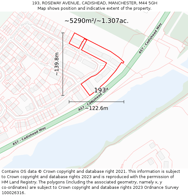 193, ROSEWAY AVENUE, CADISHEAD, MANCHESTER, M44 5GH: Plot and title map