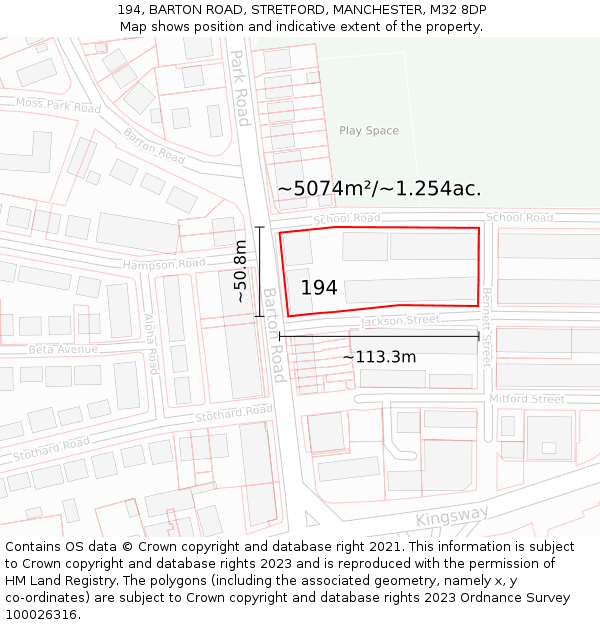 194, BARTON ROAD, STRETFORD, MANCHESTER, M32 8DP: Plot and title map