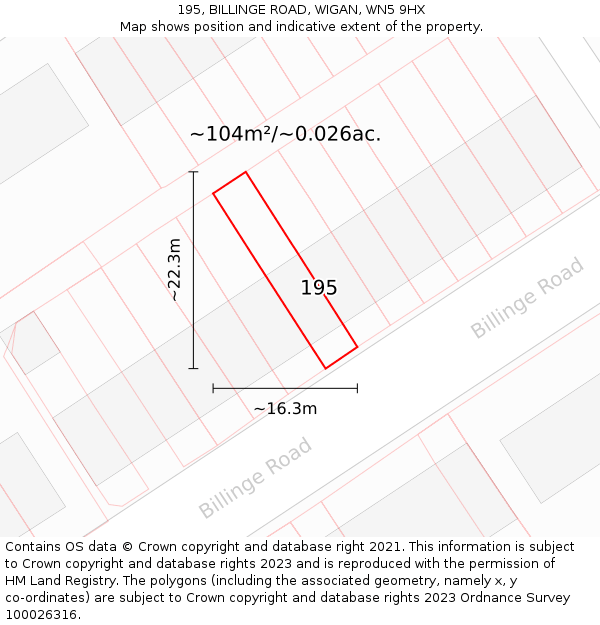 195, BILLINGE ROAD, WIGAN, WN5 9HX: Plot and title map