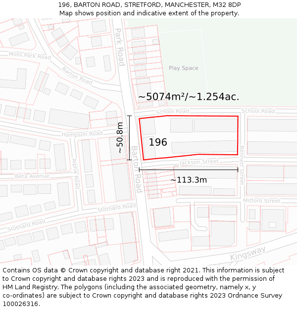 196, BARTON ROAD, STRETFORD, MANCHESTER, M32 8DP: Plot and title map