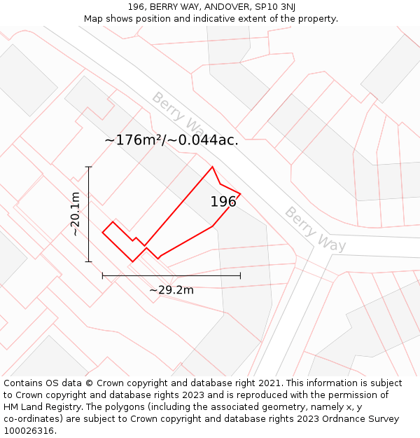 196, BERRY WAY, ANDOVER, SP10 3NJ: Plot and title map