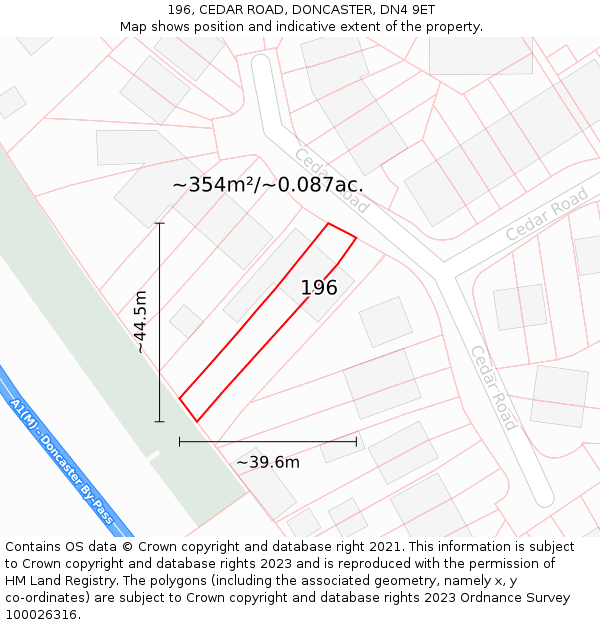 196, CEDAR ROAD, DONCASTER, DN4 9ET: Plot and title map