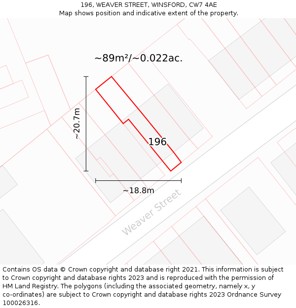 196, WEAVER STREET, WINSFORD, CW7 4AE: Plot and title map