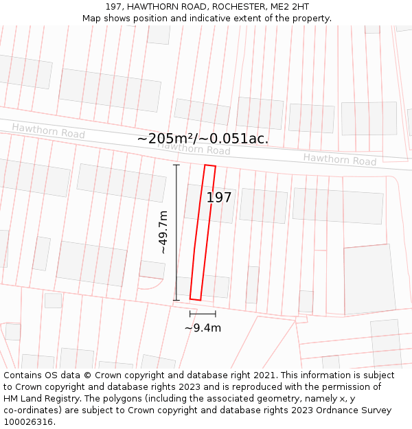 197, HAWTHORN ROAD, ROCHESTER, ME2 2HT: Plot and title map