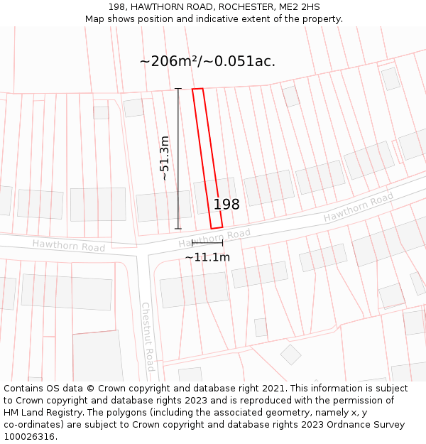 198, HAWTHORN ROAD, ROCHESTER, ME2 2HS: Plot and title map