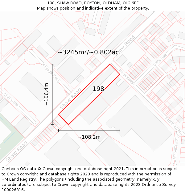 198, SHAW ROAD, ROYTON, OLDHAM, OL2 6EF: Plot and title map