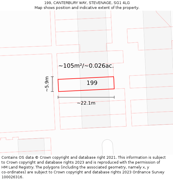 199, CANTERBURY WAY, STEVENAGE, SG1 4LG: Plot and title map