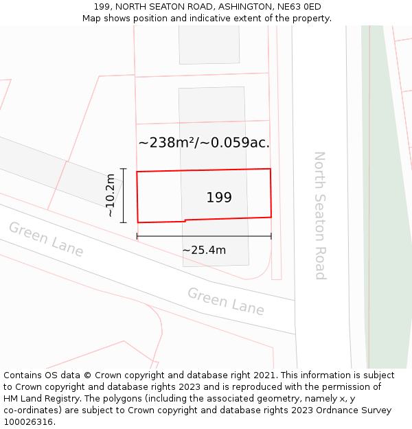 199, NORTH SEATON ROAD, ASHINGTON, NE63 0ED: Plot and title map