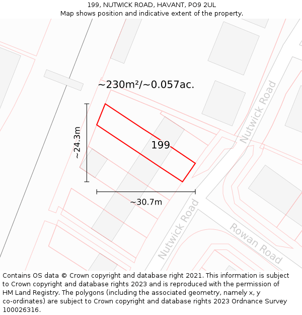 199, NUTWICK ROAD, HAVANT, PO9 2UL: Plot and title map