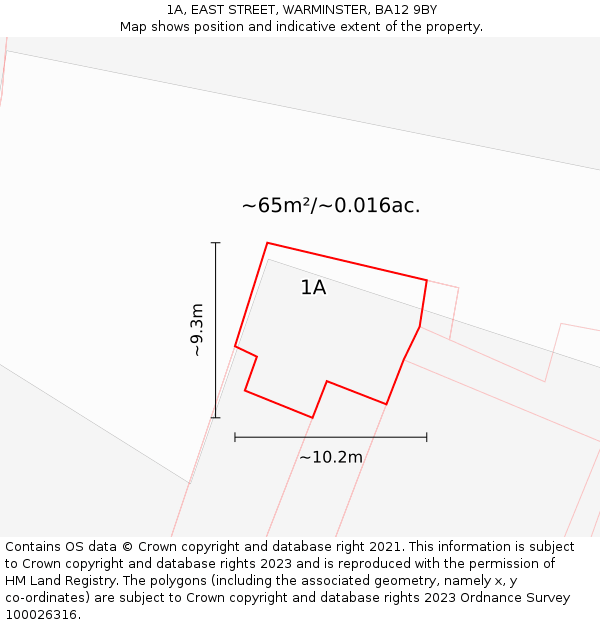 1A, EAST STREET, WARMINSTER, BA12 9BY: Plot and title map