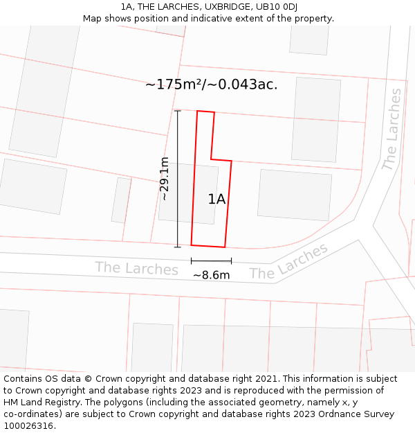 1A, THE LARCHES, UXBRIDGE, UB10 0DJ: Plot and title map