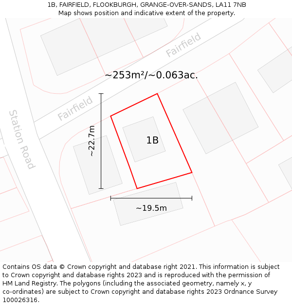 1B, FAIRFIELD, FLOOKBURGH, GRANGE-OVER-SANDS, LA11 7NB: Plot and title map