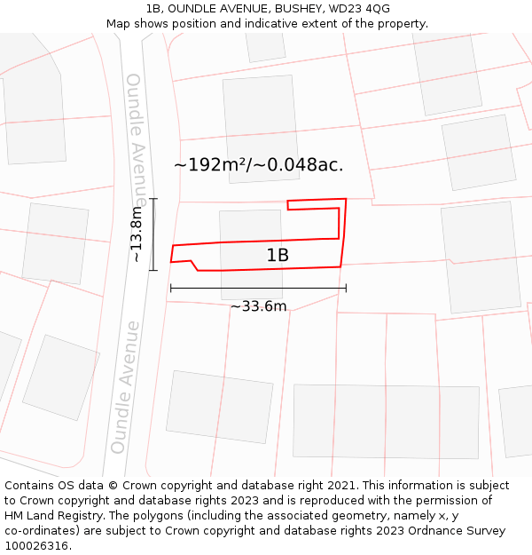 1B, OUNDLE AVENUE, BUSHEY, WD23 4QG: Plot and title map