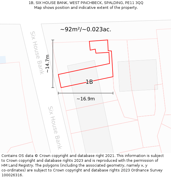 1B, SIX HOUSE BANK, WEST PINCHBECK, SPALDING, PE11 3QQ: Plot and title map