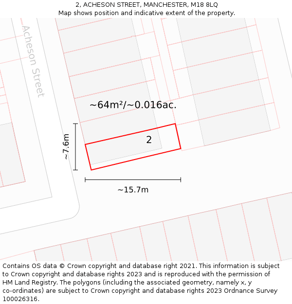 2, ACHESON STREET, MANCHESTER, M18 8LQ: Plot and title map